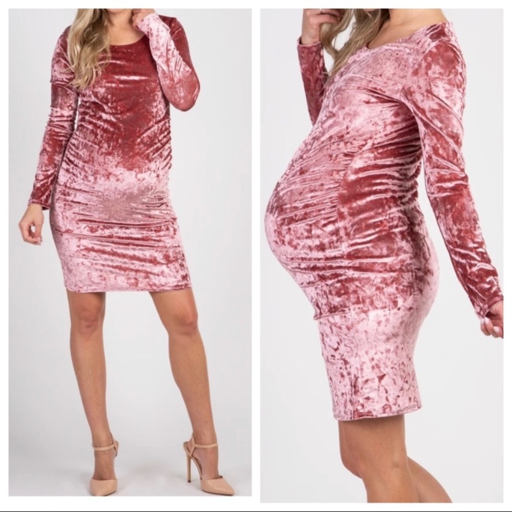 PinkBlush pink velvet maternity dress